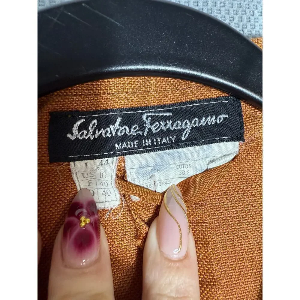 Salvatore Ferragamo Rust Orange Cotton Blend Blazer Jacket Size 10